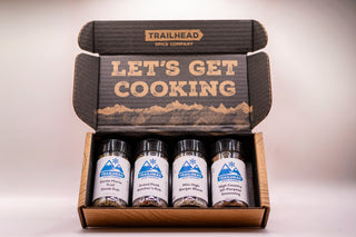 Turf & Turf Gift Set in an open gift box with four seasoning jars