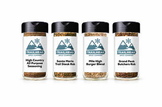 Turf & Turf Gift Set with High Country All Purpose Seasoning, Santa Maria Trail Steak Rub, Mile High Burger Blend, Grand Peak Butchers Rub jars side by side
